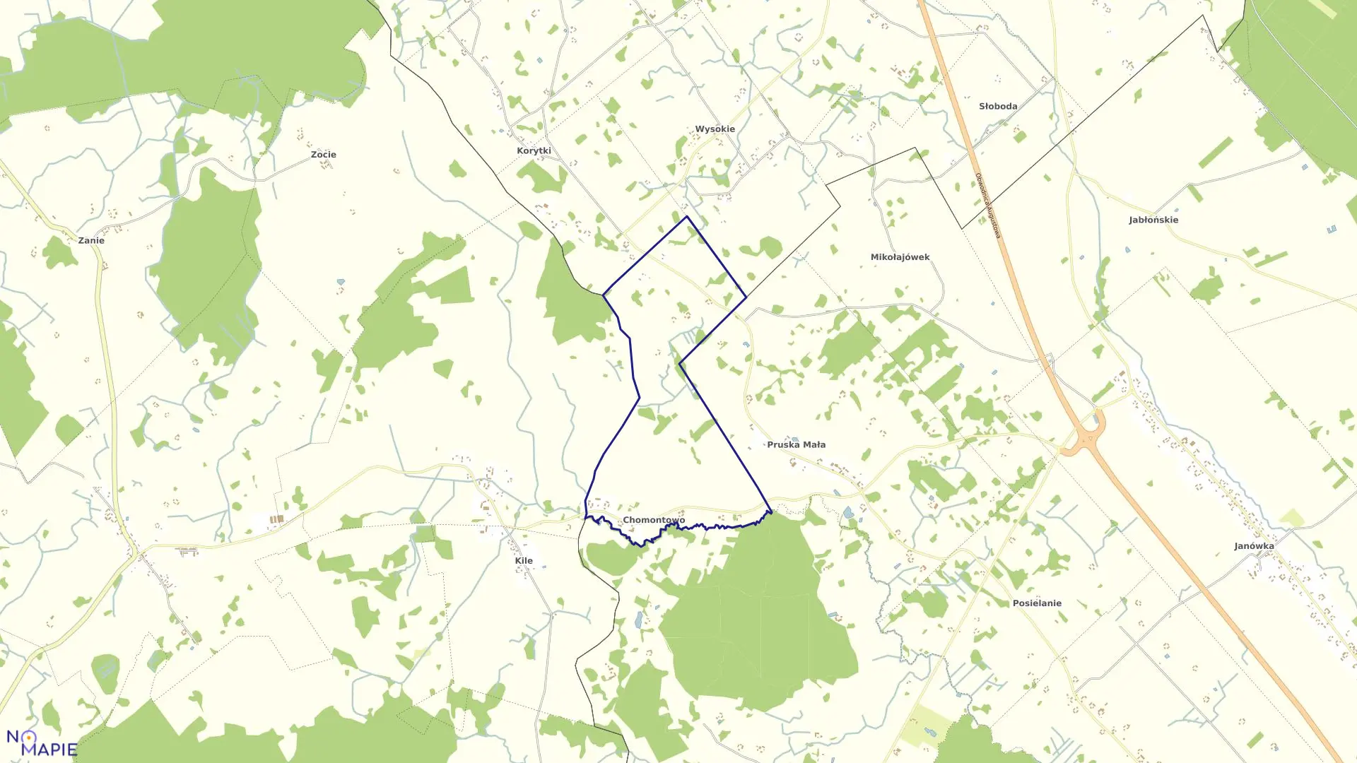 Mapa obrębu CHOMONTOWO w gminie Augustów