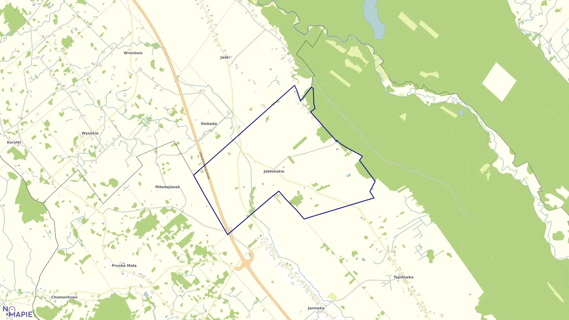 Mapa obrębu JABŁOŃSKIE w gminie Augustów