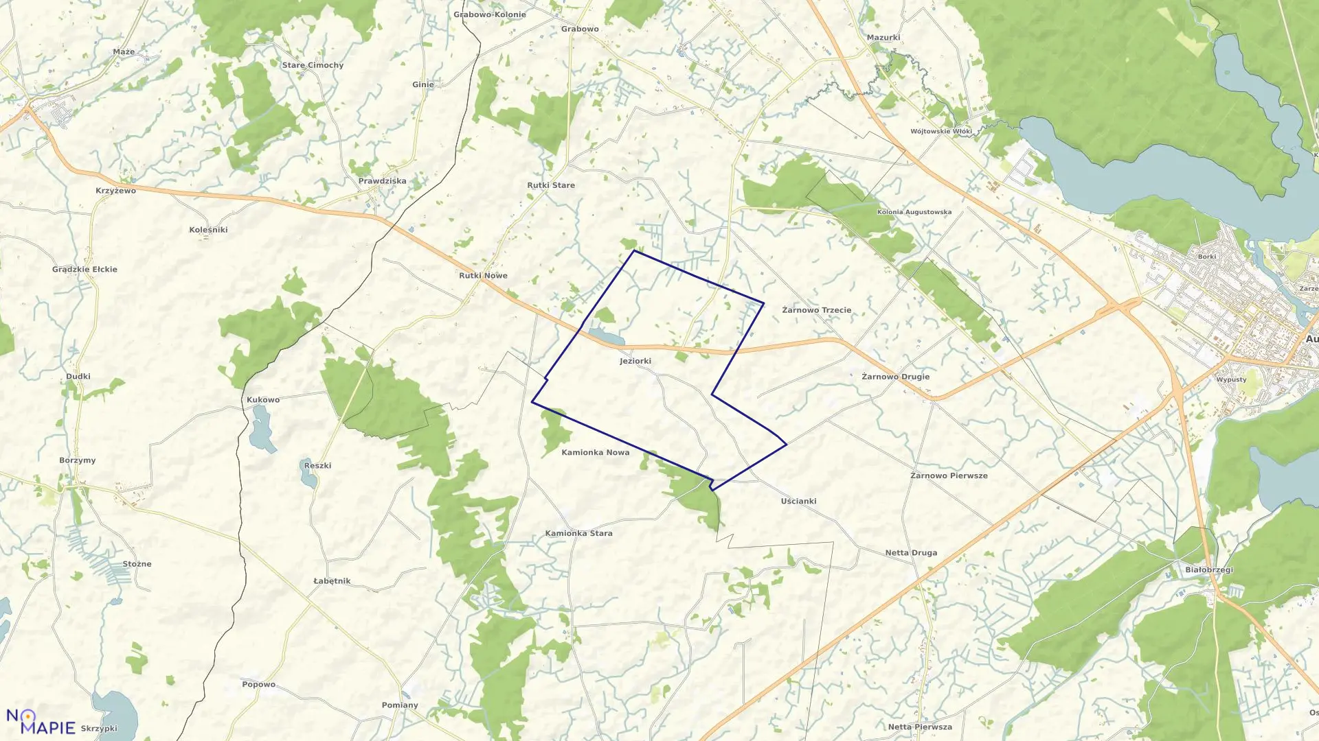 Mapa obrębu JEZIORKI w gminie Augustów