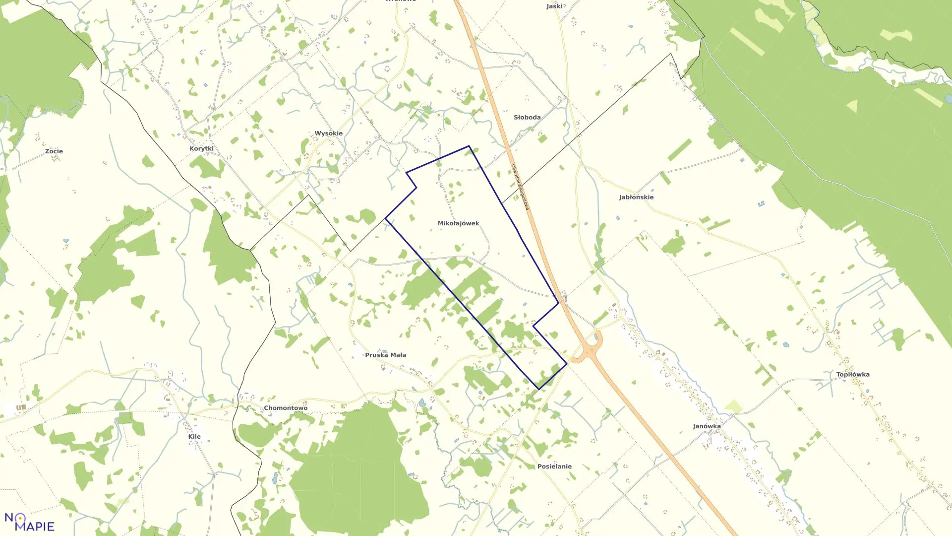 Mapa obrębu MIKOŁAJÓWEK w gminie Augustów