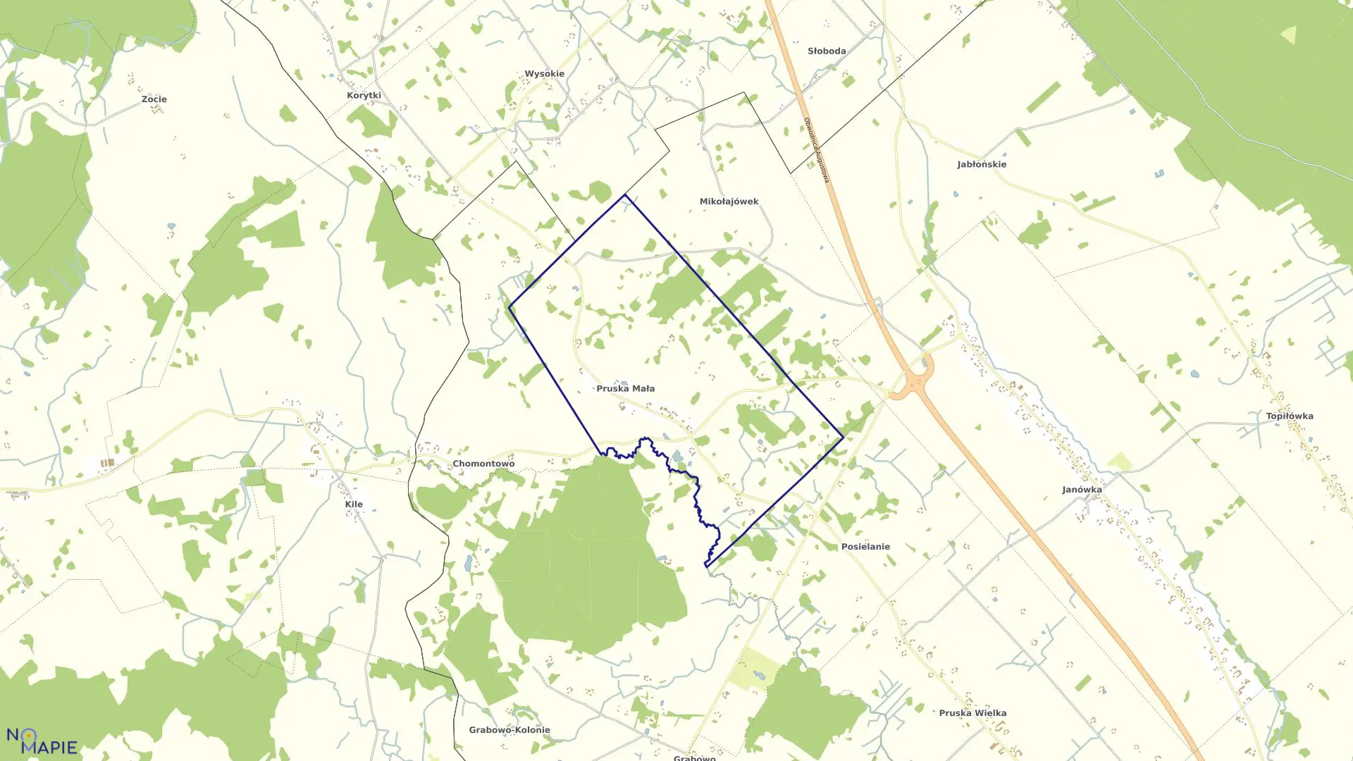 Mapa obrębu PRUSKA MAŁA w gminie Augustów