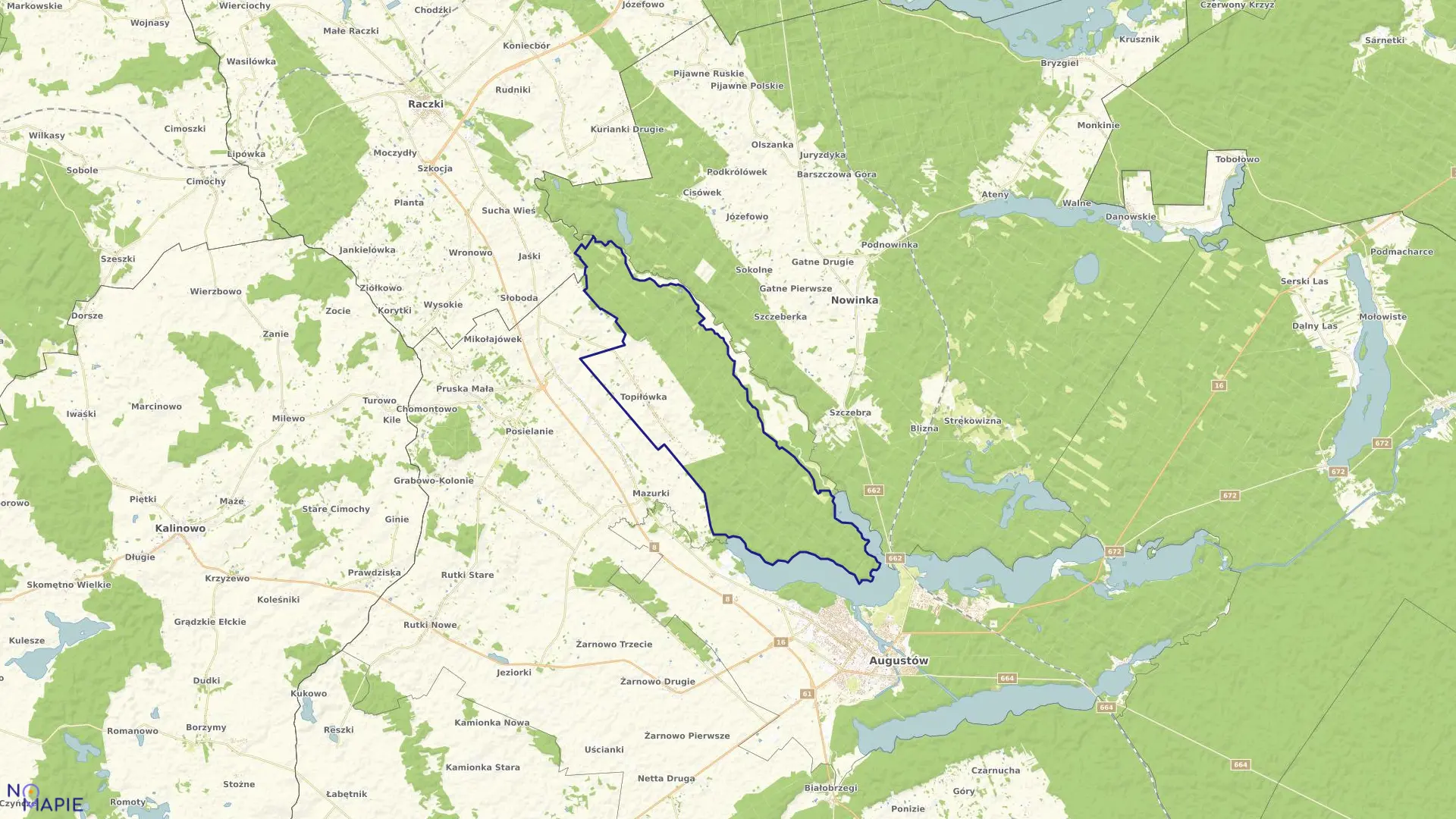 Mapa obrębu TOPIŁÓWKA w gminie Augustów