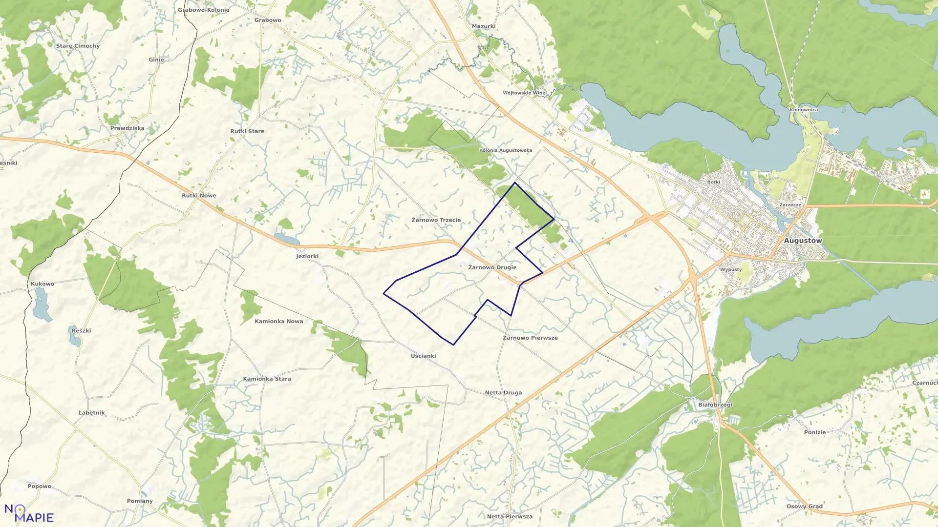 Mapa obrębu ŻARNOWO DRUGIE w gminie Augustów