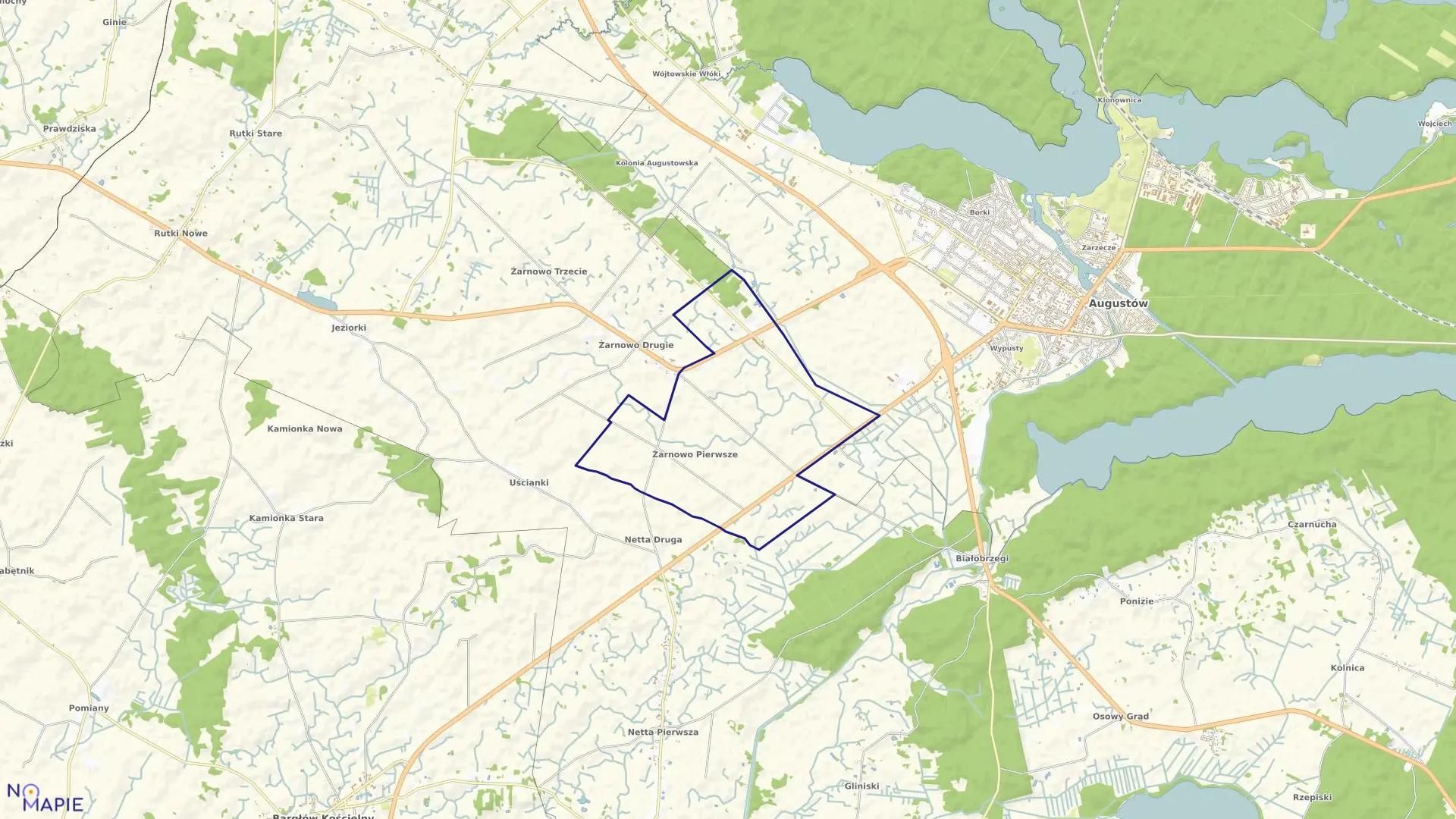 Mapa obrębu ŻARNOWO PIERWSZE w gminie Augustów