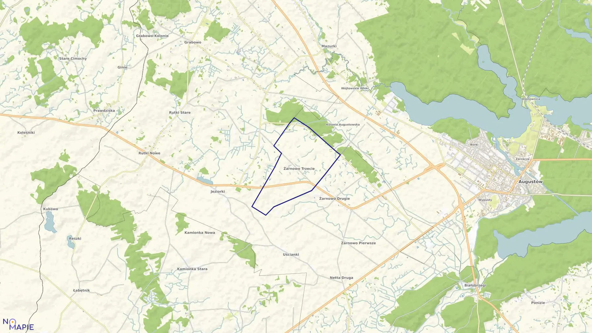 Mapa obrębu ŻARNOWO TRZECIE w gminie Augustów